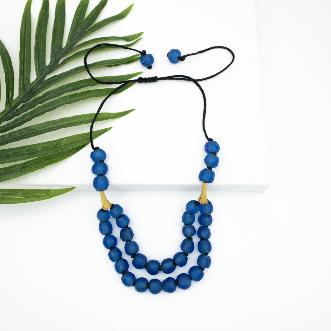 Recycled Glass 'Rise and Shine' Adjustable Necklace - Cobalt