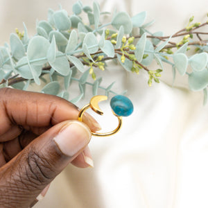 (Wholesale) Recycled Glass Moon Ring - Teal