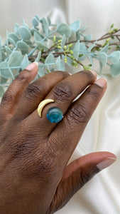 (Wholesale) Recycled Glass Moon Ring - Teal