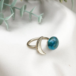 (Wholesale) Recycled Glass Moon Ring - Teal