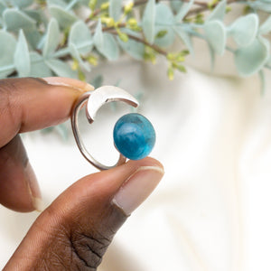 (Wholesale) Recycled Glass Moon Ring - Teal